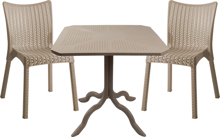 Set tavolinë me karrige për terasë, 3 copë, ngjyrë kapuçino, Icon-Confident