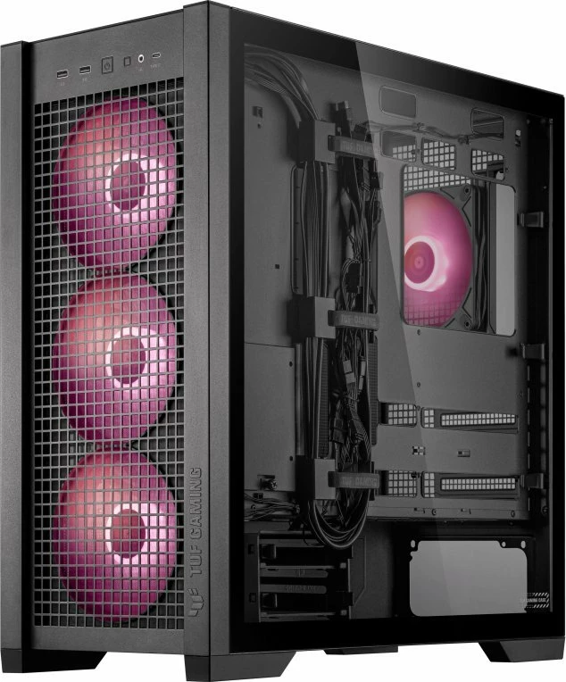 Kasë Asus TUF Gaming GT302 TG ARGB (90DC00I0-B19000), Midi Tower, e-ATX/ATX/mATX/Mini-ITX, me 4 ventilatorë ARGB 140mm, e zezë