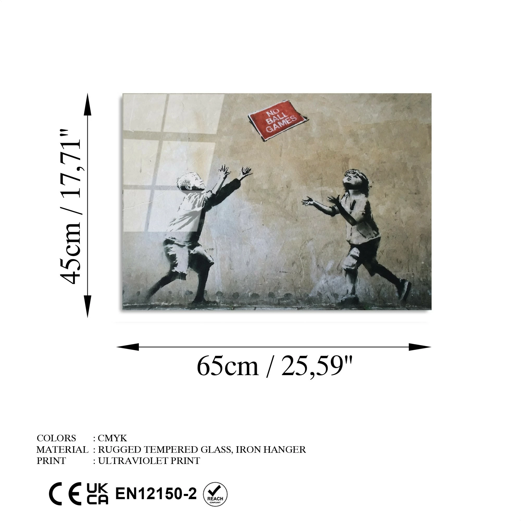 Pikturë dekorative në xham të temperuar, Banksy, shumëngjyrëshe, 45x65cm