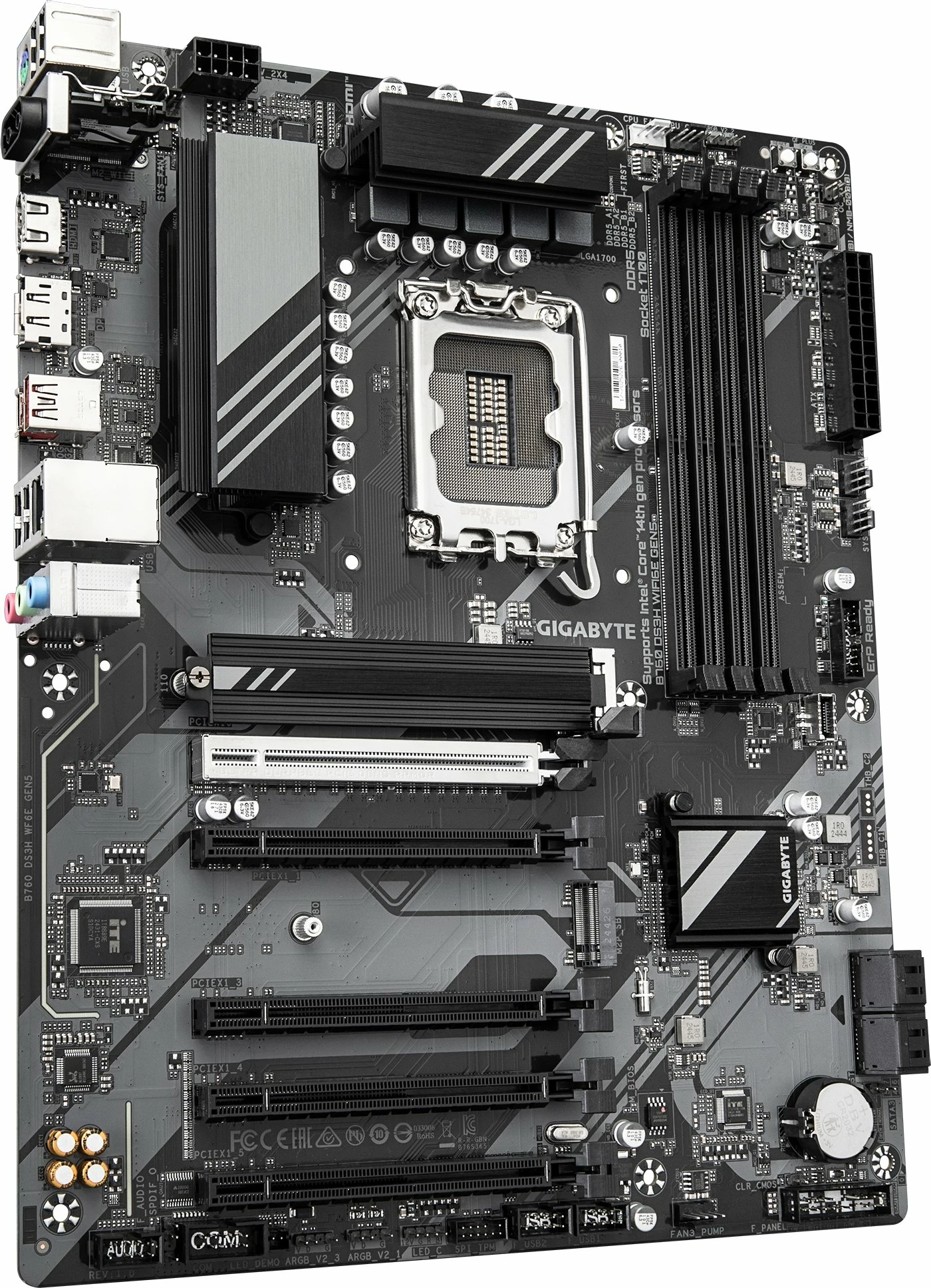 Pllakë amë Gigabyte B760 DS3H WF6E GEN5 DDR5 ATX Wi‑Fi 6E, e zezë-argjendtë