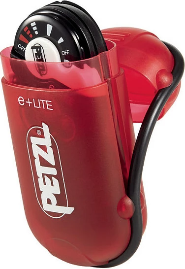 Lampë koke Petzl e+LITE, 50 lm, IPX7, 2x CR2032, dritë e bardhë/kuqe, zi/bardhë
