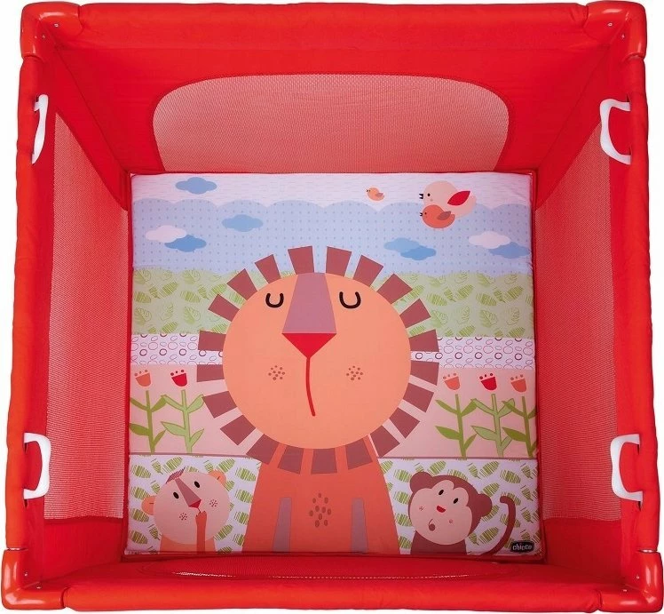 Kënd lojërash për bebe Chicco Open Box Lion 89x89 cm, e kuqe
