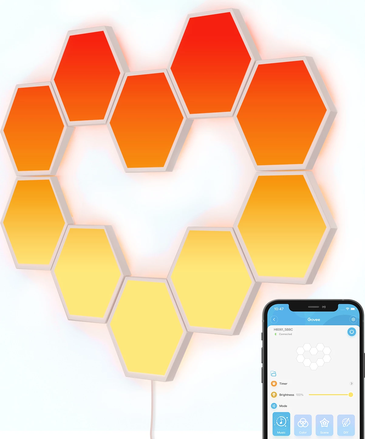 Panele drite LED smart Govee Glide Hexa, RGBIC, set 10 copë