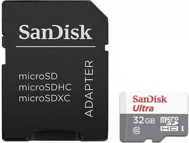 MicroSD Sandisk Ultra 32GB, Class 10, UHS-I, gri/kuqe