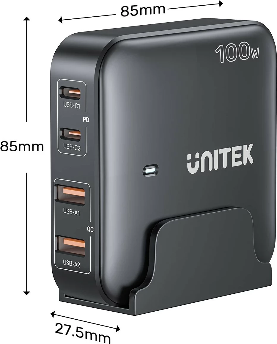 Karikues Unitek GaN 100W 2xUSB-A 2xUSB-C, i zi