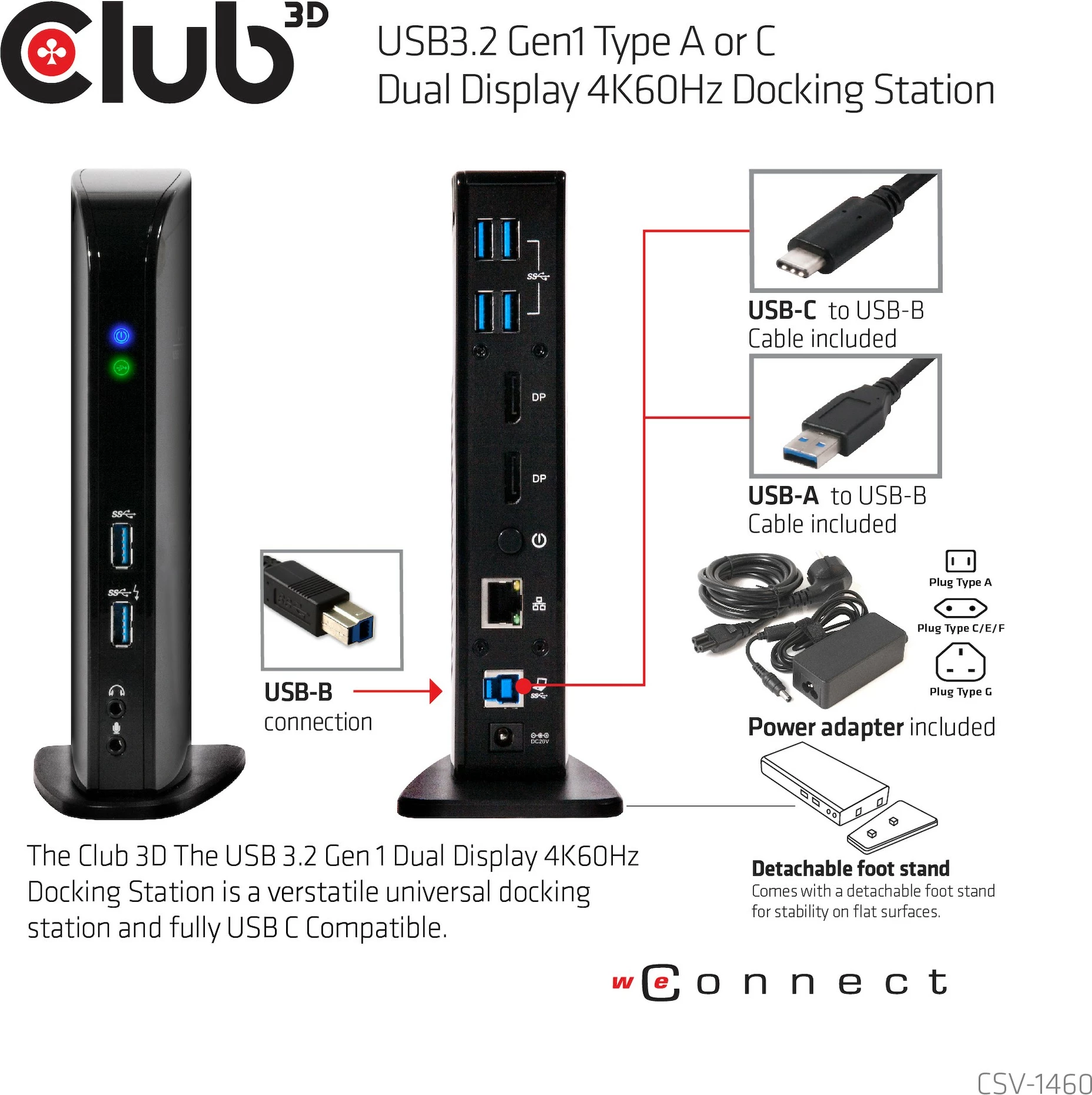 Docking station Club3D USB3.2 Gen1, 2x DisplayPort, 6x USB3.0, Gigabit Ethernet, e zezë