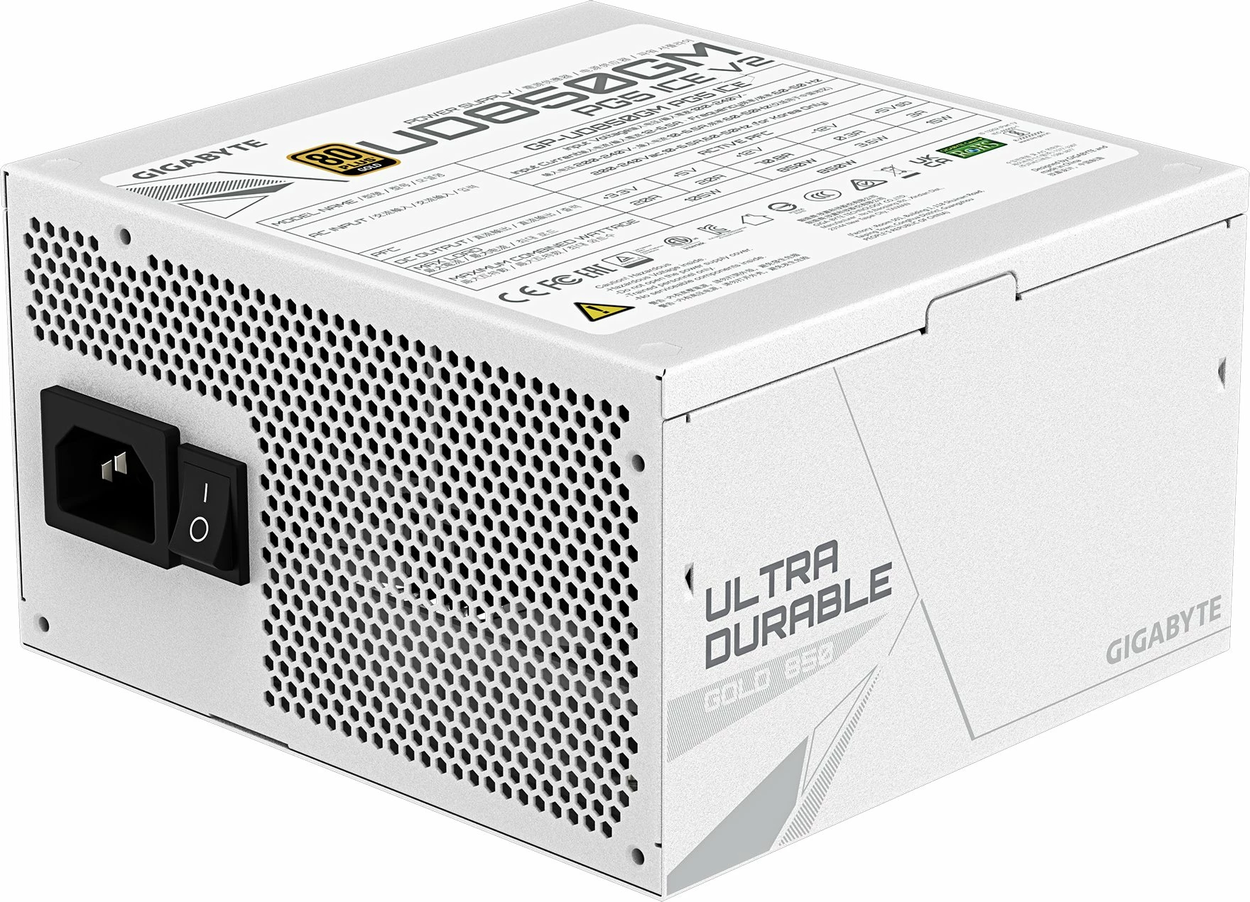Furnizues rryme Gigabyte UD850GM PG5 V2 ICE 850W 80 Plus Gold, modular komplet, ATX 3.1, PCIe 5.1 i bardhë