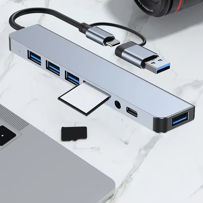 Hub USB-C 8-në-1 prej Alumini me Multi-Port dhe Adaptor të Dyfishtë