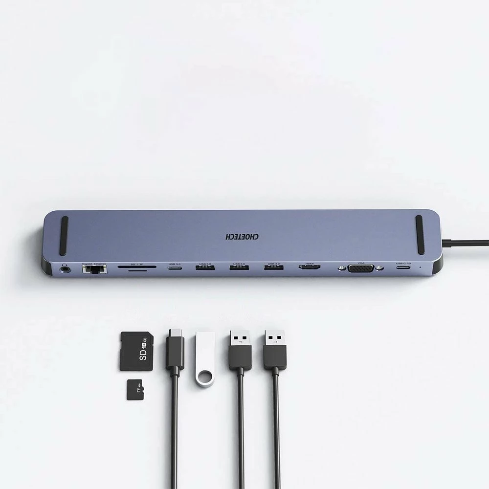 Stacion docking / adapter HUB USB-C Choetech HUB-M20 11n1 100W PD 4K, gri, në kuti