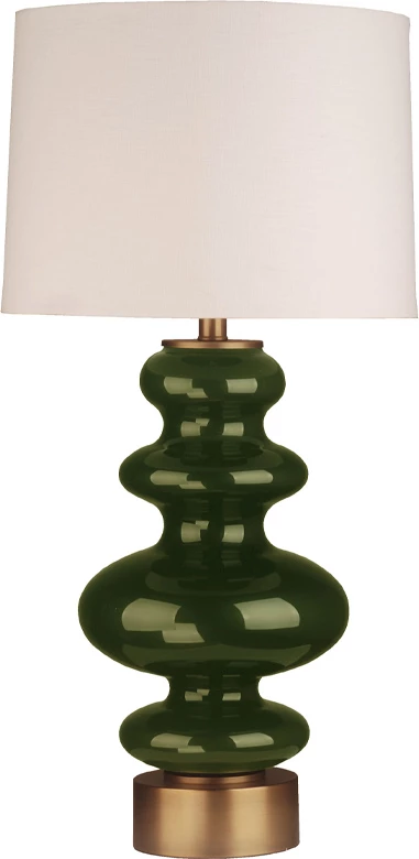 Lampë tavoline WHITLEY, xham i gjelbër, detaje ari, abazhur i bardhë, 38x38x75cm