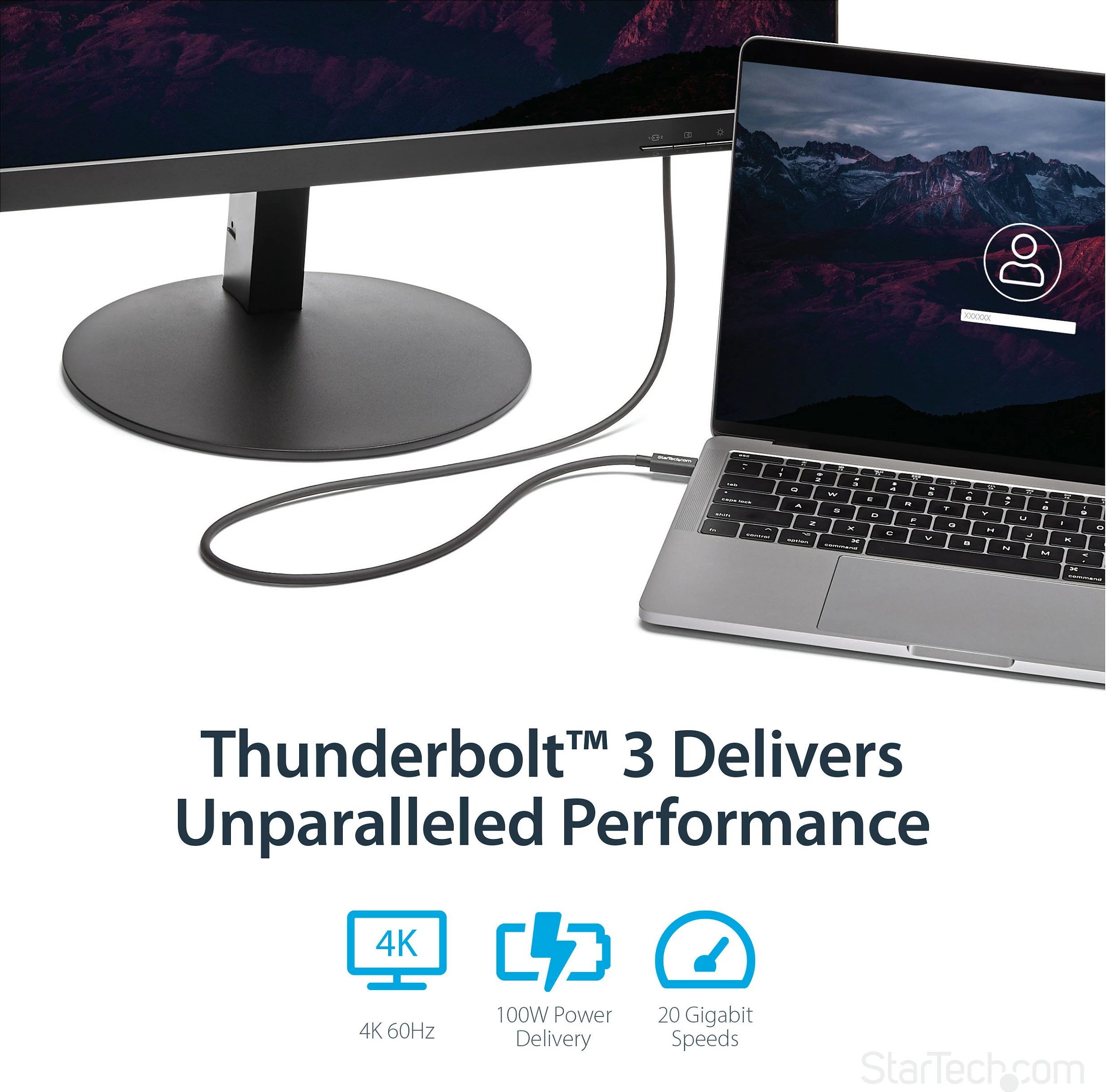 Kabllo Thunderbolt 3 USB-C StarTech TBLT3MM1M, 1m, 20Gbps, 4K 60Hz, e zezë