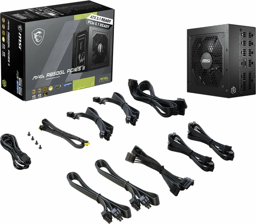 Furnizues rryme MSI MAG A850GL PCIE5 II 850W, 80 Plus Gold, ATX 3.1, modular komplet, i zi (306-7ZP8D11-CE0)