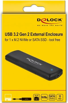 Enclosure e jashtme DeLOCK M.2 USB-C, NVMe/SATA, 10 Gbit/s, e zezë