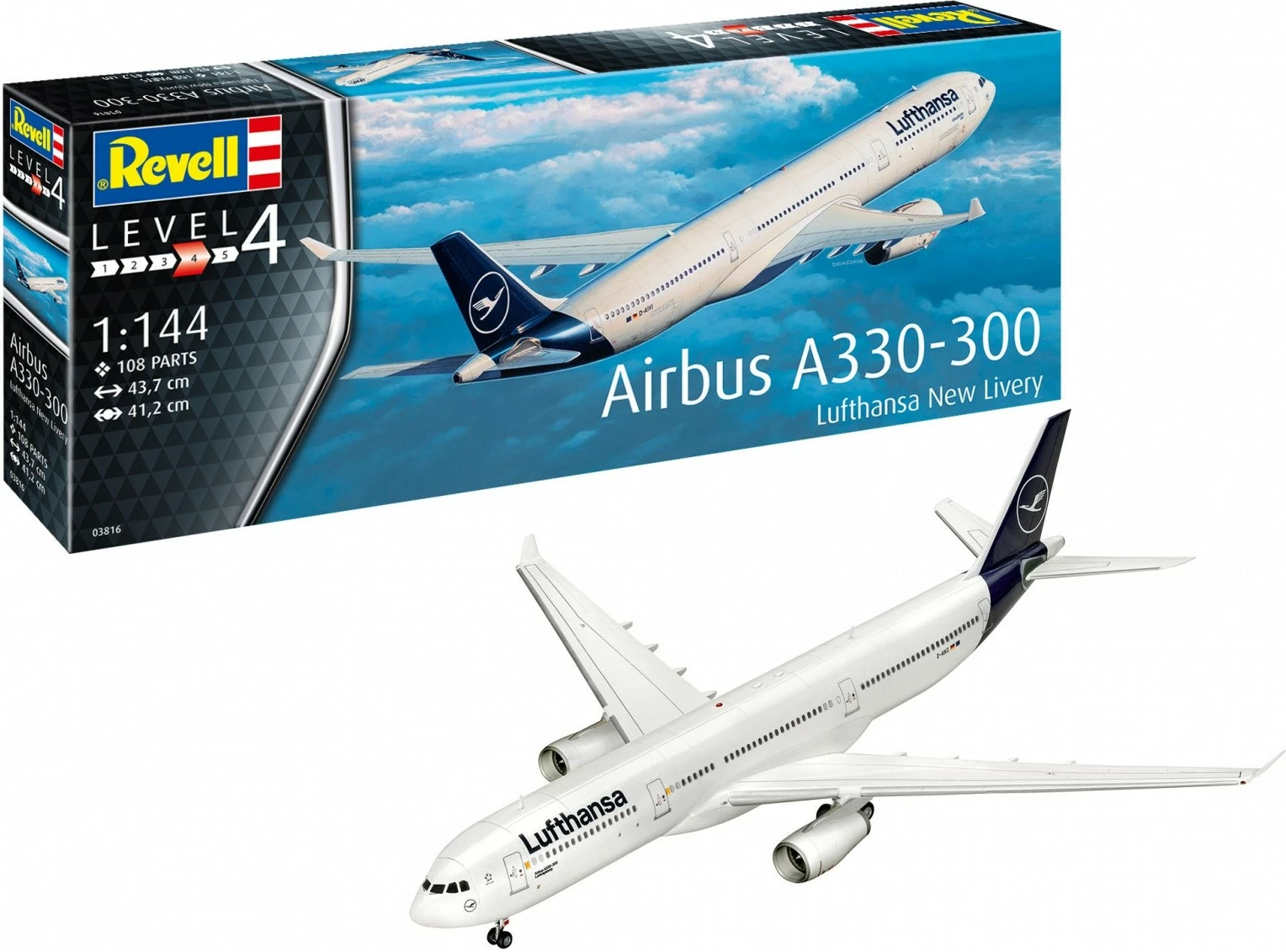 Model plastik aeroplani Revell Airbus A330-300 Lufthansa 1:144, 105 pjesë