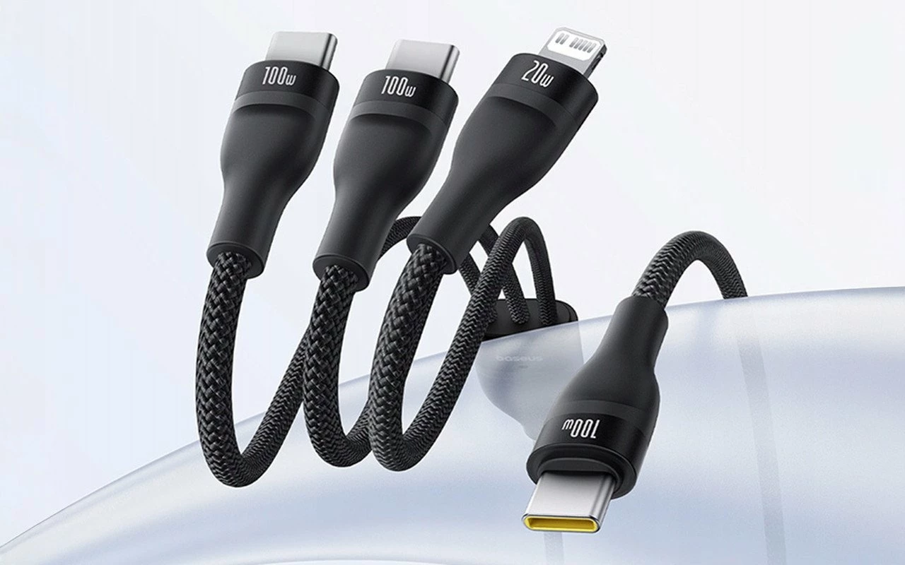 Kabllo USB-C Baseus Flash Series 3 3-në-1 100W 1.5 m (2x USB-C + Lightning), e zezë