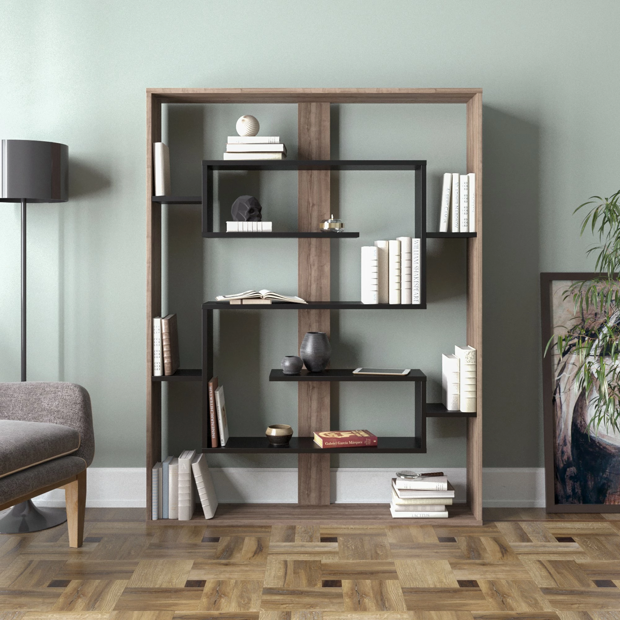 Raft librash Hanah Home, Esteban, ngjyrë arre, e zezë
