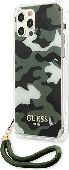 Mbështjellës Guess GUHCP12LKSARKA për iPhone 12 Pro Max 6.7", Camo, Jeshil me varëse