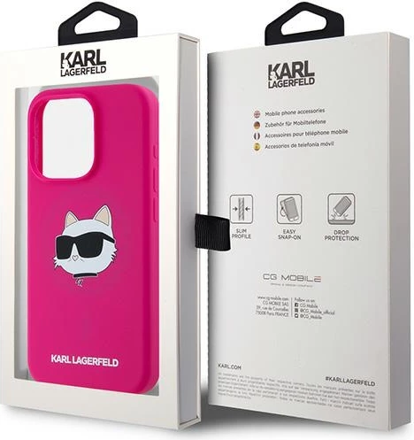 Mbështjellës Karl Lagerfeld Silicone Choupette Head MagSafe për iPhone 15 Pro Max, rozë