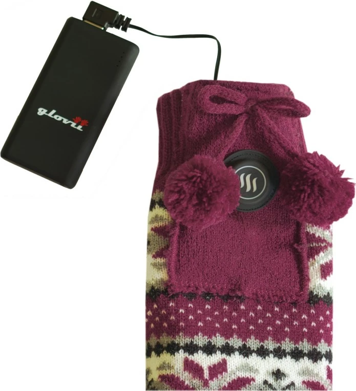 Papuqe të ngrohshme me çorape Glovii GQ5L, L (EU 40-44), 2500mAh, bardh-kuqe-gri, set me 2 bateri