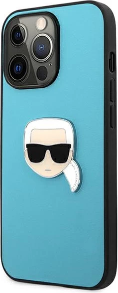Mbështjellës Karl Lagerfeld KLHCP13XPKMB për iPhone 13 Pro Max 6.7\", hardcase lëkurë eko me emblemë metalike 3D, blu, me kuti