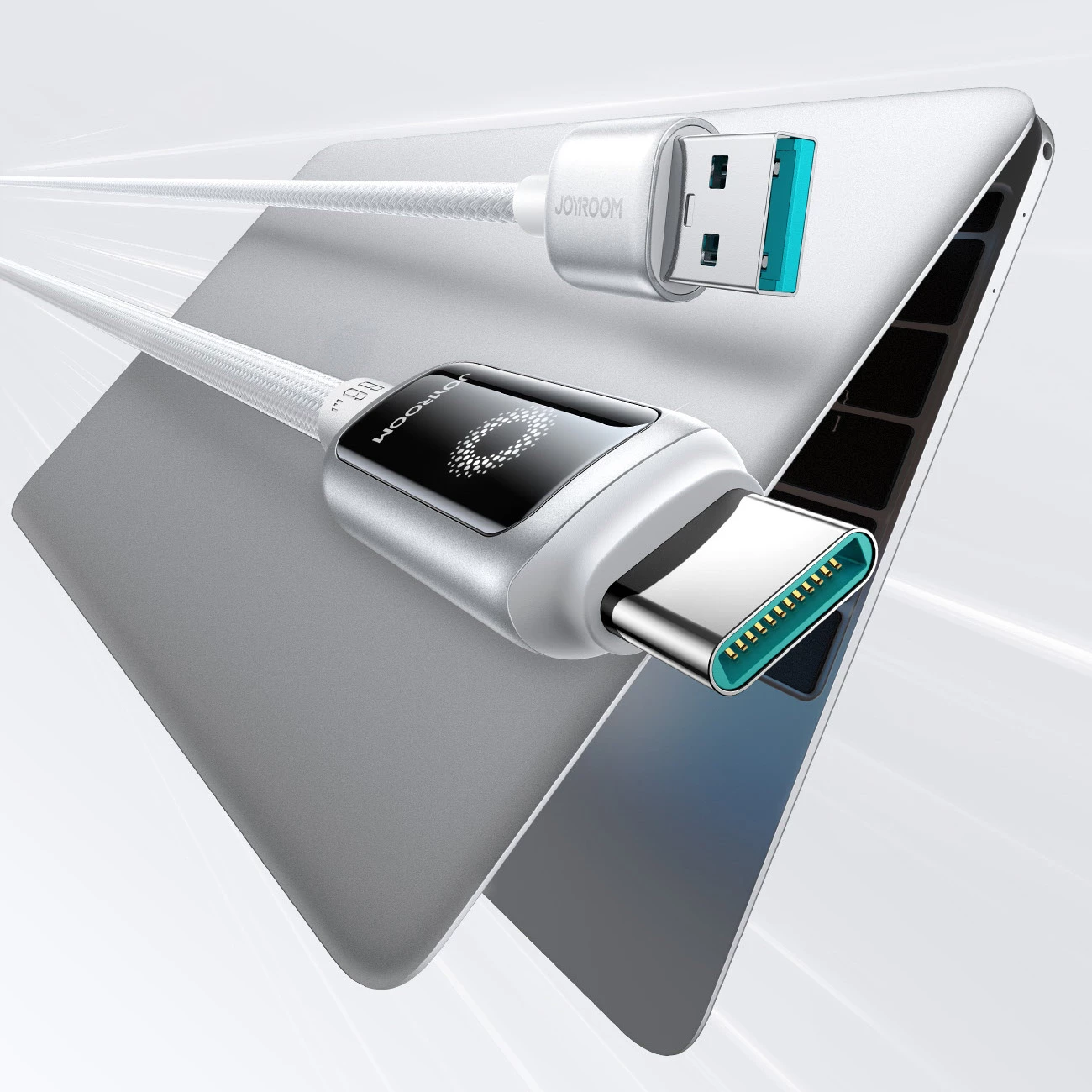 Kabllo USB-A në USB-C Joyroom S-A55 StarFlight 66W 1.2 m me LED, e bardhë