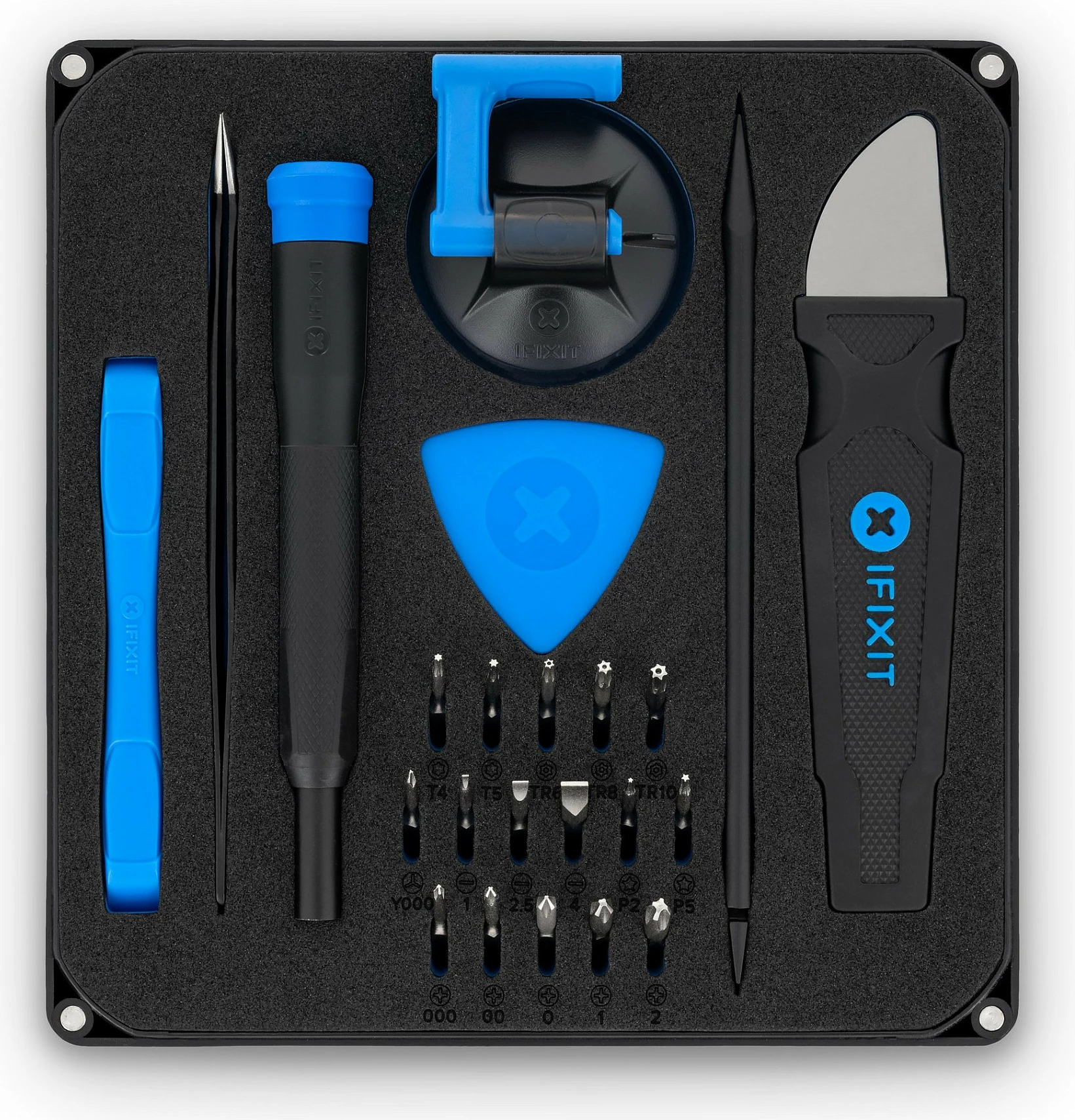 Set veglash iFixit EU145348-5 për servis të celularit, 16 bitë preciz, anti-statik, zi/blu