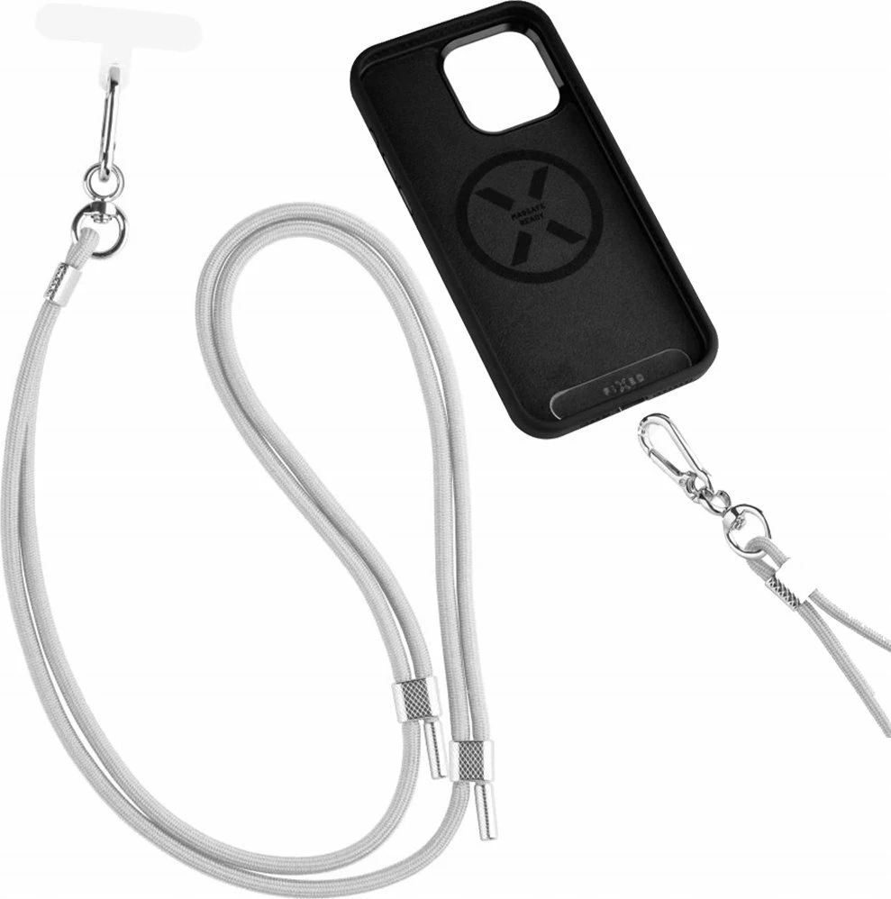 Lanyard për celular Fixed NeckUni 40-76 cm nylon universal, gri