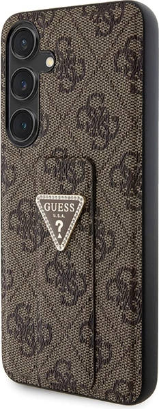 Mbështjellës Guess Grip Stand 4G Triangle Strass për Samsung Galaxy S24+, kafe