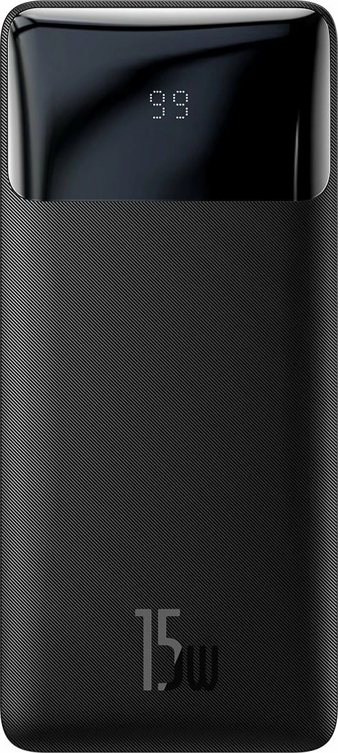 Powerbank Baseus Bipow 10000mAh 15W me ekran digjital, e zezë, me kabllo MicroUSB/USB-A