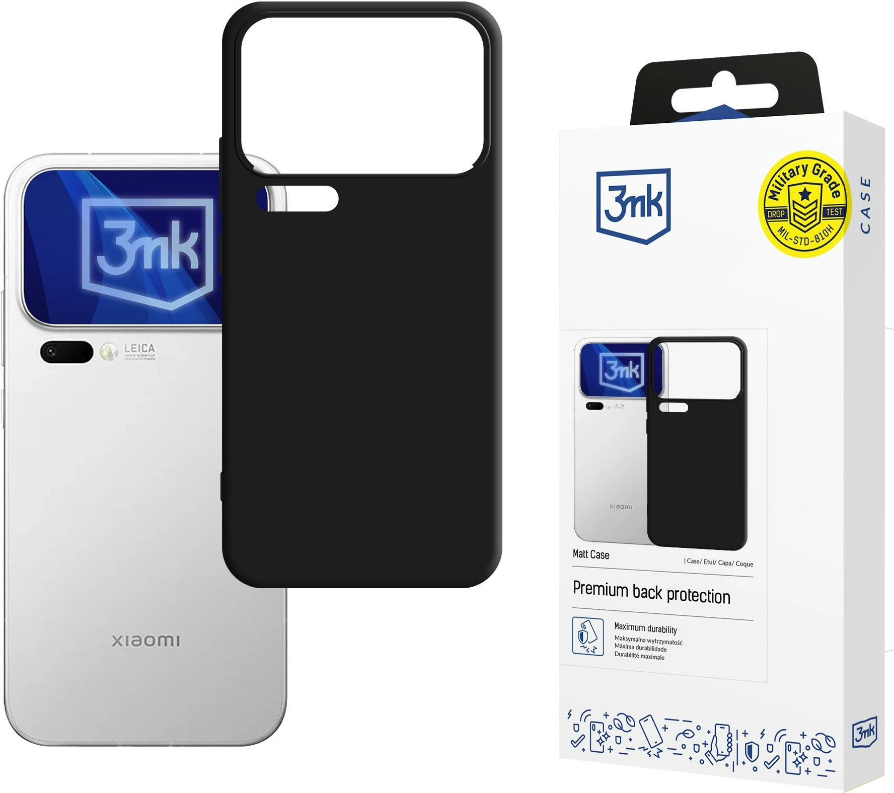 Mbështjellës 3mk Matt Case për Xiaomi 17 Pro Max, TPU, mbrojtje Absorber125, e zezë matte, në kuti