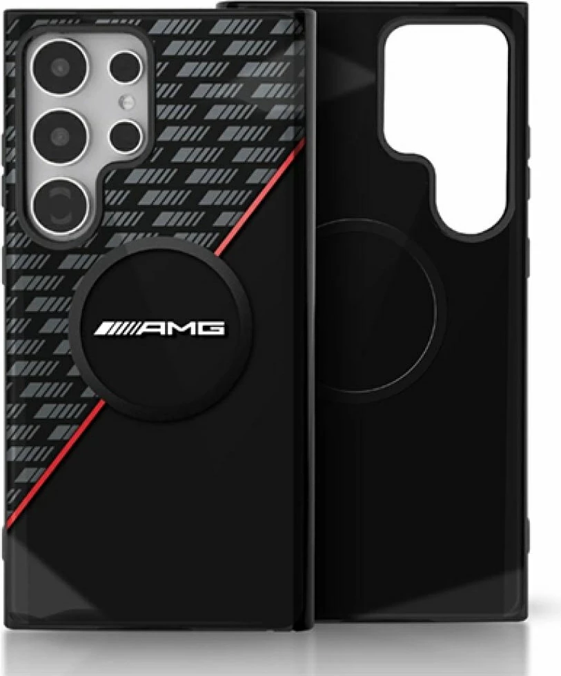 Mbështjellës Mercedes AMG Double Layer Rhombs MagSafe për Samsung Galaxy S25 Ultra, Zi/Kuqe