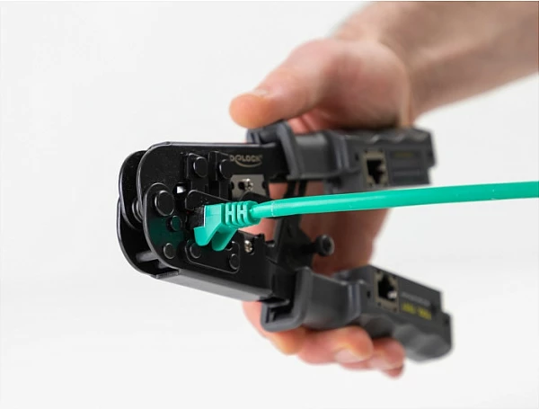 Pincë krimpimi DeLOCK me zhveshës dhe tester rrjeti për RJ45/RJ12/RJ11/RJ10, zezë/jeshile