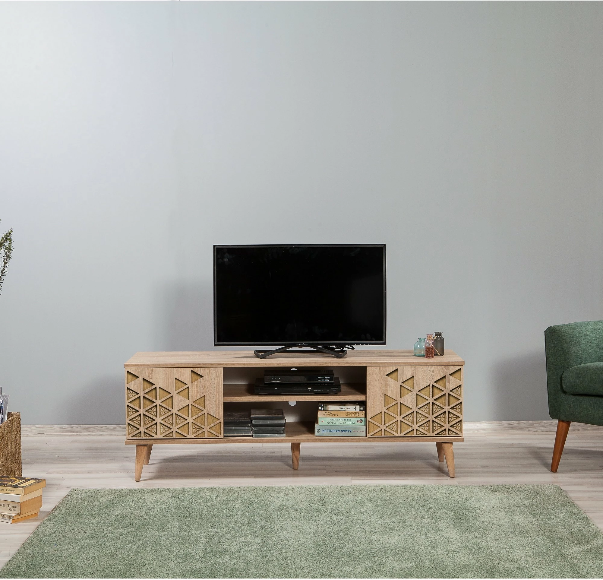 Komodë TV Truva, ngjyrë lisi sonoma, 140x50x40cm