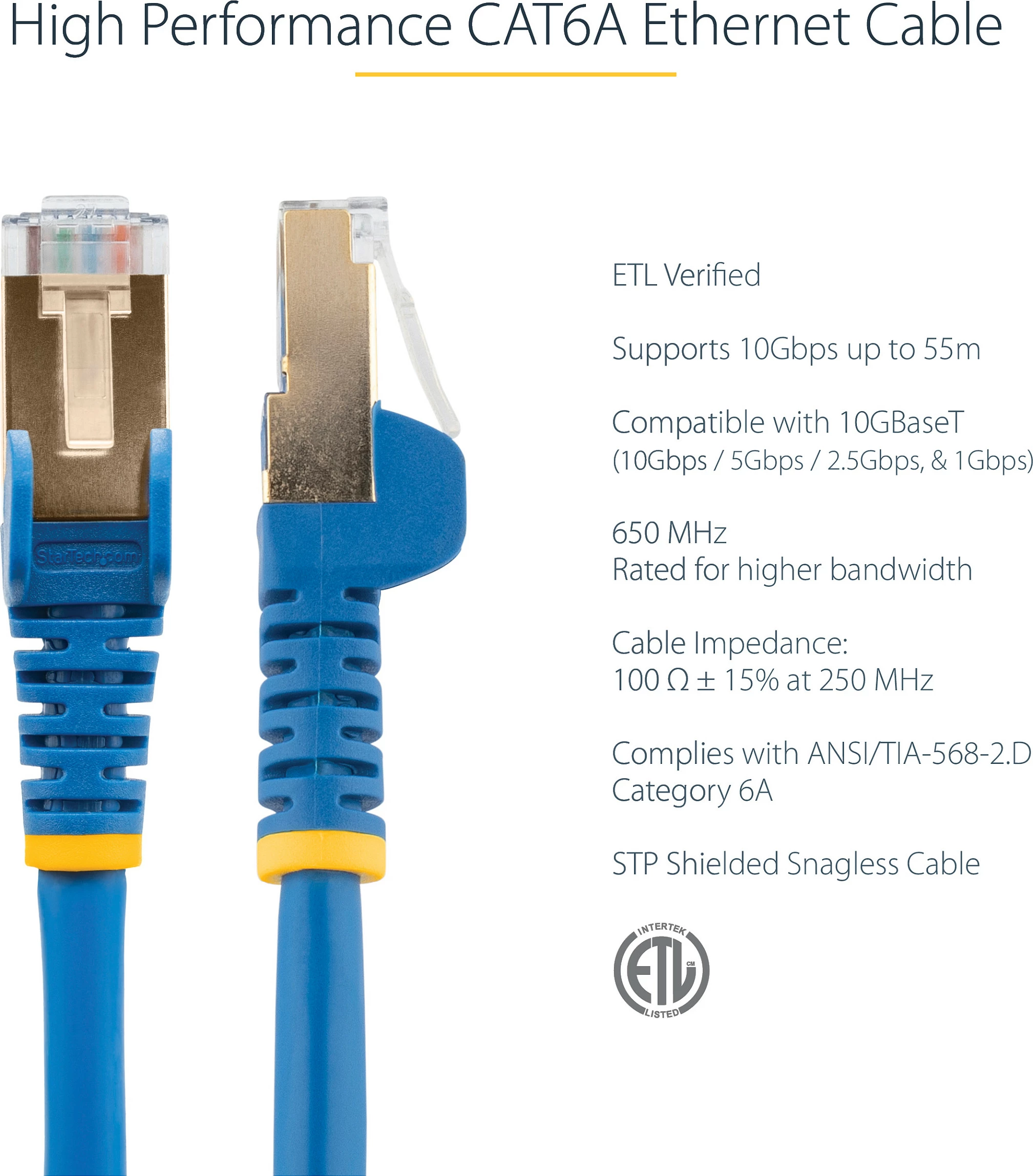 Kabllo Ethernet StarTech CAT6a 3m, 10Gbps, RJ45, PoE, U/FTP, blu