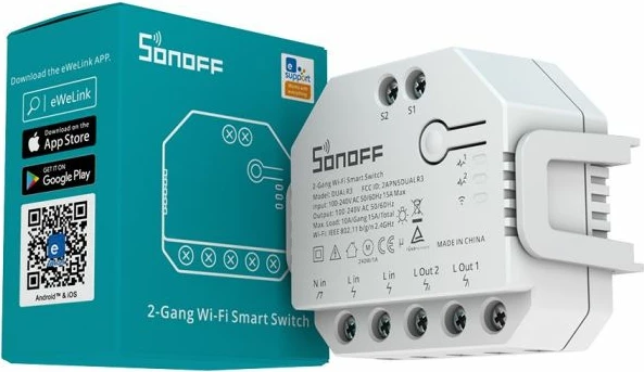 Switch smart Wi‑Fi 2-kanalësh SONOFF DUALR3, kontroll për perde/roleta, matje energjie, 100–240V 10A, 3300W, i bardhë 2
