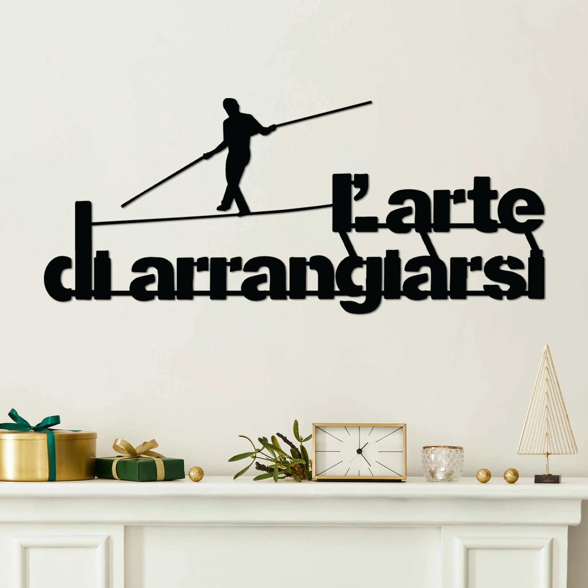 Aksesor dekorativ metalik për mur, Wallity Arrangiarsi 3, ngjyrë e zezë, 60x25cm