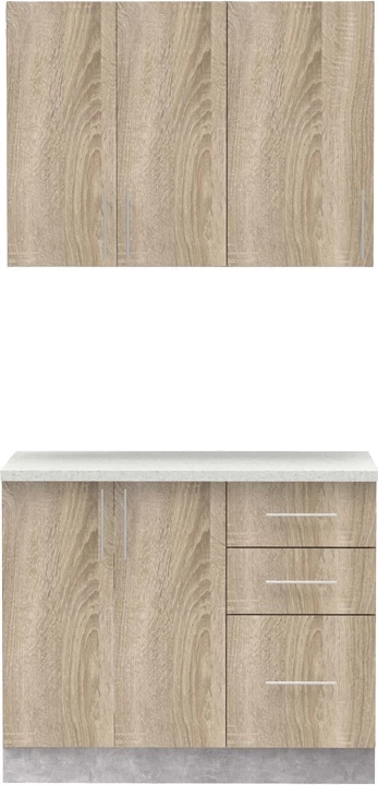 Njësi kuzhine Festa I melamine, ngjyrë sonoma dhe banak kuzhine ngjyrë gri e çelët, 100x60x85cm