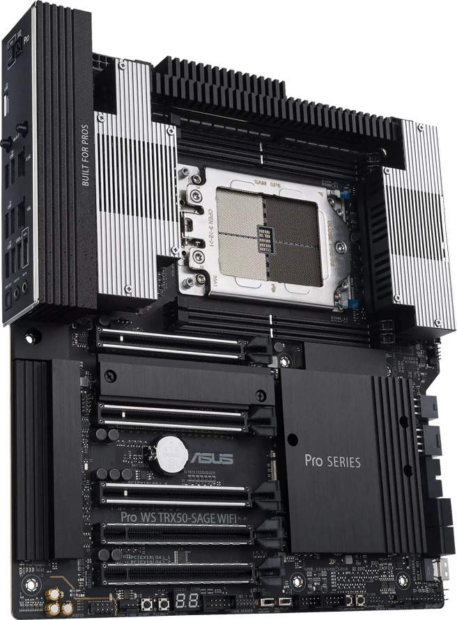 Pllakë amë ASUS Pro WS TRX50-SAGE WIFI, sTR5/TRX50, 4x DIMM DDR5 ECC, 3x M.2, 4x SATA, SlimSAS, PCIe 5.0, 10Gb + 2.5Gb LAN, WiFi 7, Bluetooth 5.4, CEB
