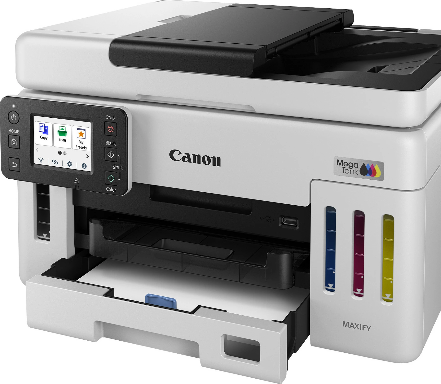 Printer multifunksional Canon MAXIFY GX6150, Inkjet me ngjyra, A4, Duplex, Wi‑Fi/Ethernet, bardh e zi