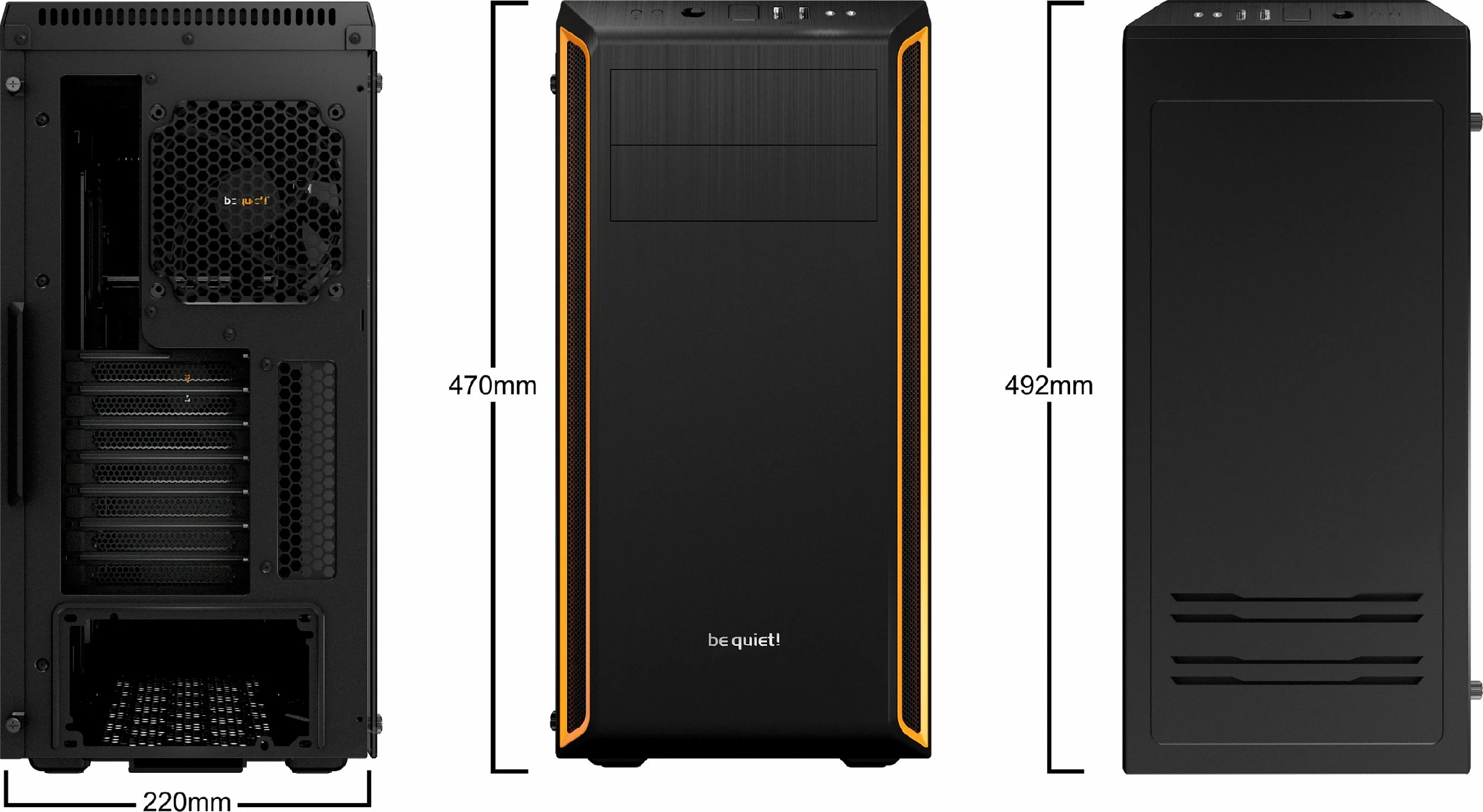 Kasë be quiet! Pure Base 600 Window BGW20, Midi Tower ATX/mATX/Mini-ITX, panel anësor xham i kalitur, 2x USB 3.0, e zezë/portokalli
