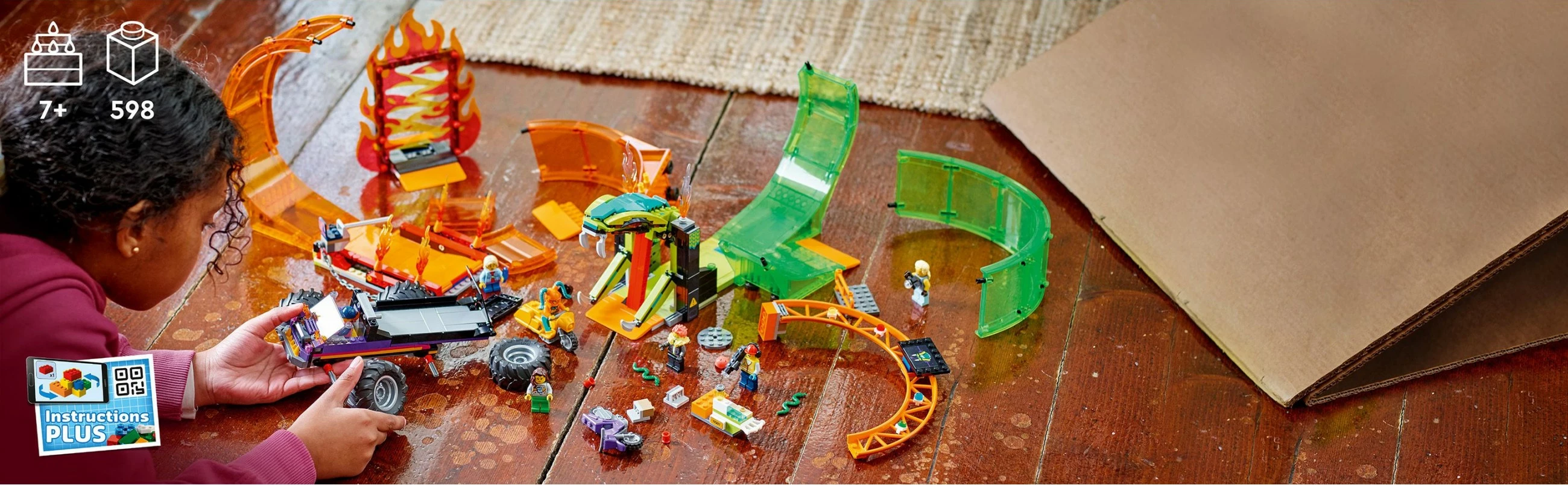 Set ndërtimi LEGO City Double Loop Stunt Arena, 598 pjesë, plastikë, shumëngjyrësh