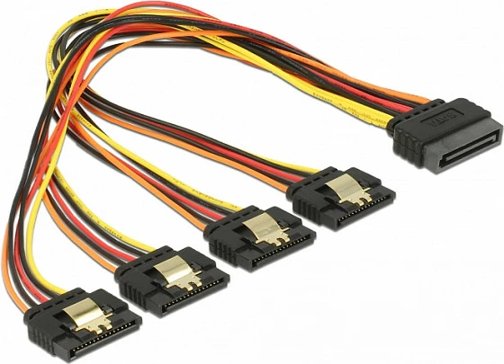 Kabllo ndarëse energjie SATA DeLOCK 60157, 1x SATA 15-pin në 4x SATA 15-pin, 0.3 m, Multicolor