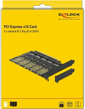 Kartelë zgjerimi PCIe DeLOCK x16 në 5x M.2 Key B/SATA, PCIe 3.0, low-profile, e zezë