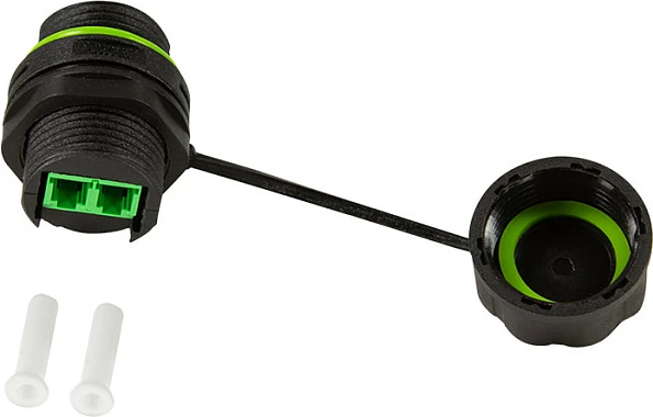Konektor fibër optike LogiLink Duplex LC për ambient të jashtëm, me cable gland dhe kapak pluhuri, i zi