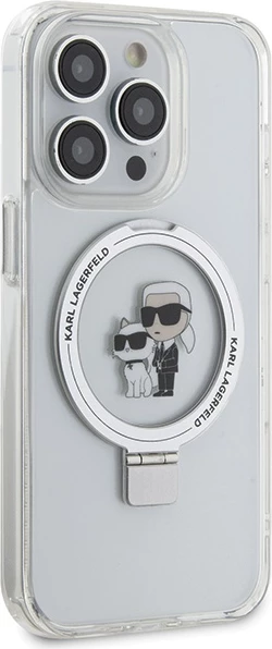 Mbështjellës Karl Lagerfeld KLHMP15LHMRSKCH për iPhone 15 Pro 6.1", me unazë dhe MagSafe, Bardhë