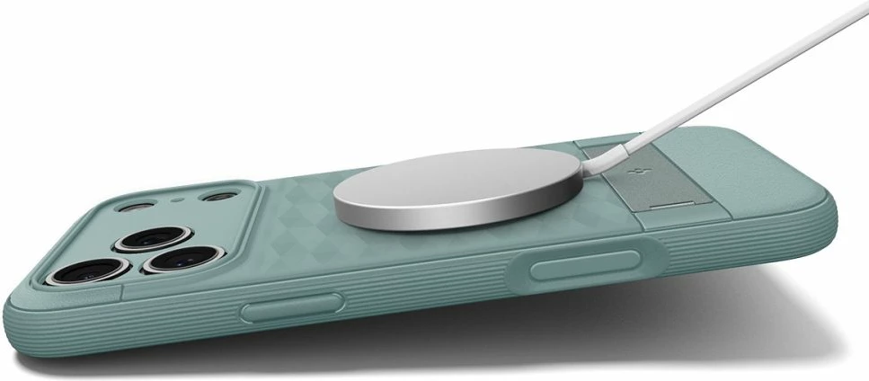 Mbështjellës Spigen Parallax S MagSafe për iPhone 17 Pro Max me stendë të palosshme, TPU, jeshile