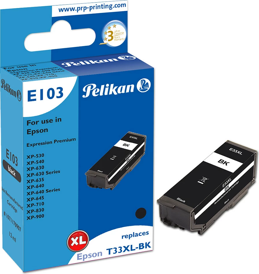 Kartrixh boje Pelikan E103 (zëvendëson Epson T3351/33XL), XL 12 ml, e zezë