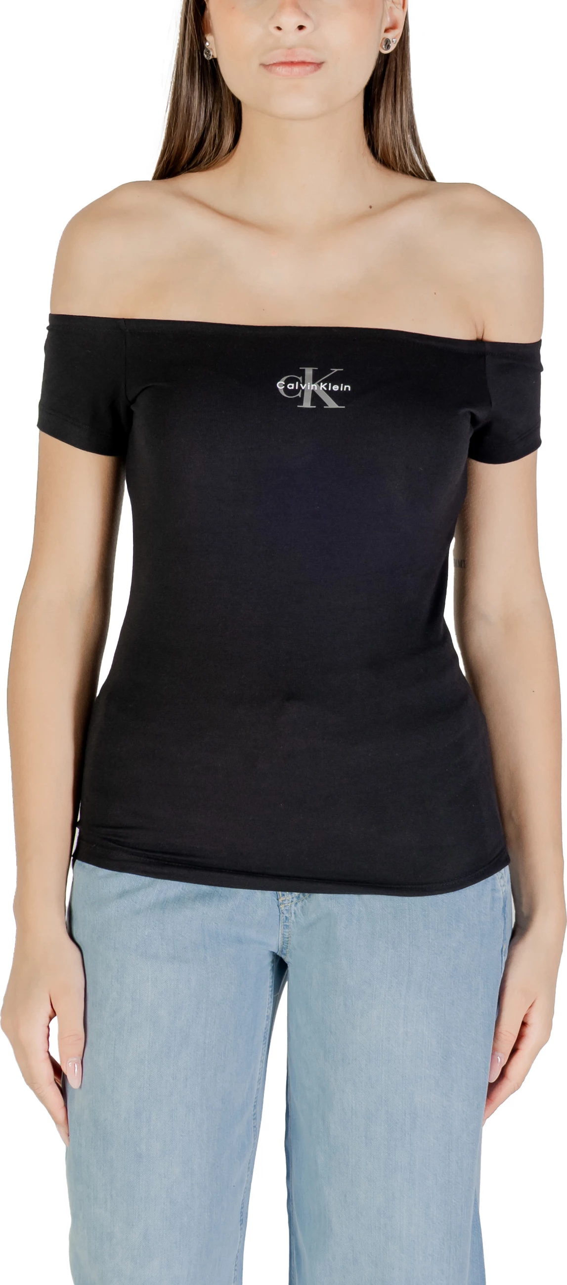 Maicë për femra Calvin Klein Jeans Monogram Off Shoulder LV047C203G, e zezë