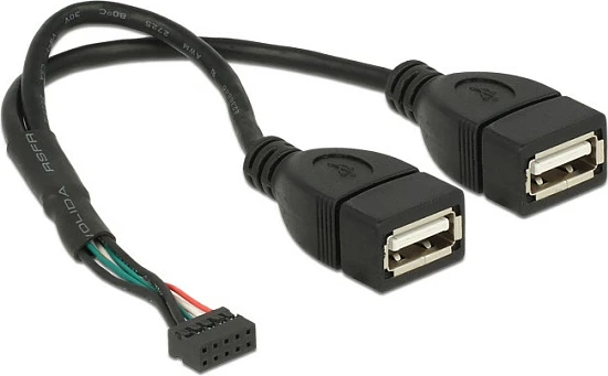 Kabllo USB DeLOCK 84933, USB 2.0 header 9-pin në 2x USB-A femër, 0.2 m, e zezë