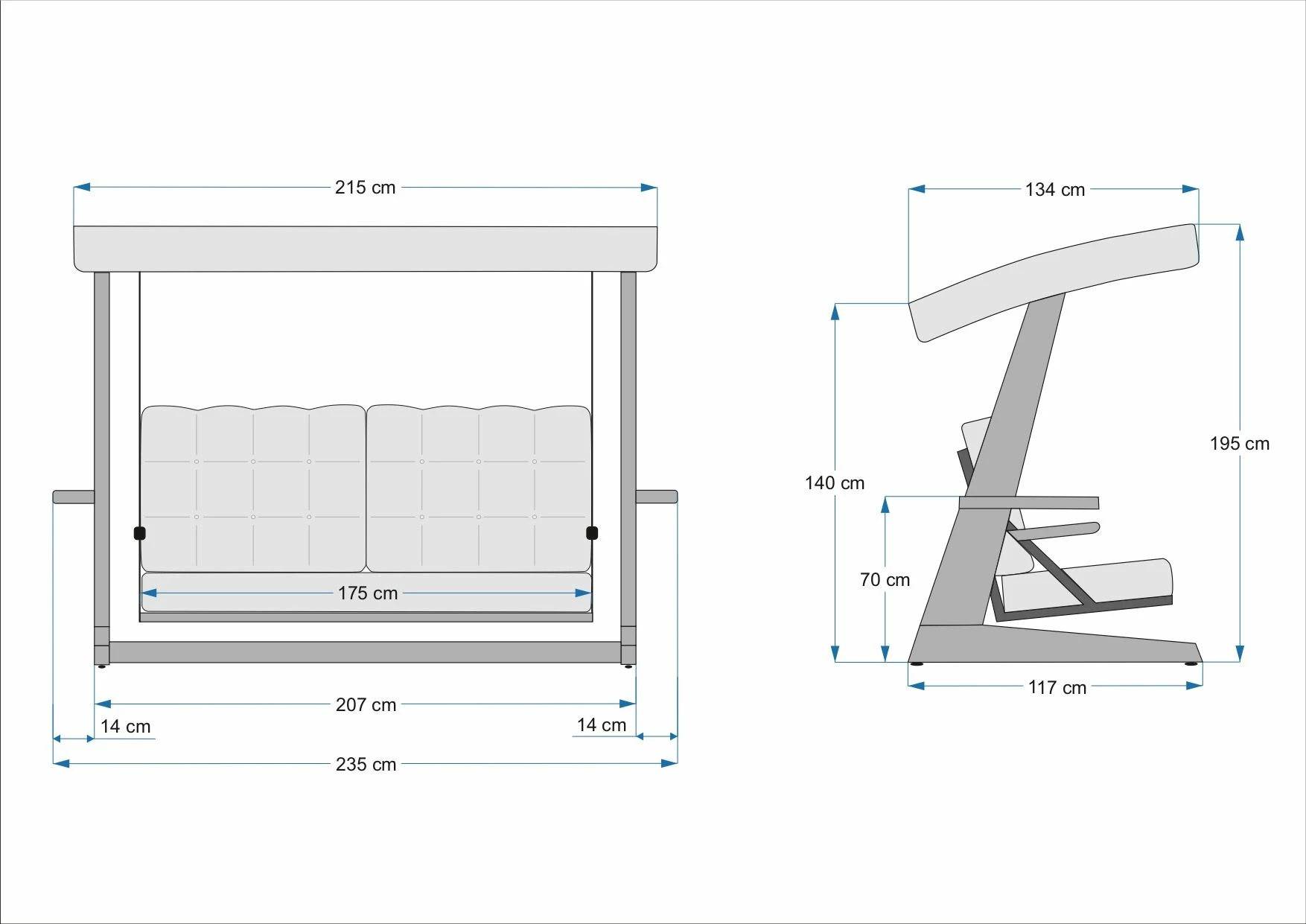Karrige lëkundëse treshe për kopsht, ngjyrë bezhë, Skye Decor, Sia 2400